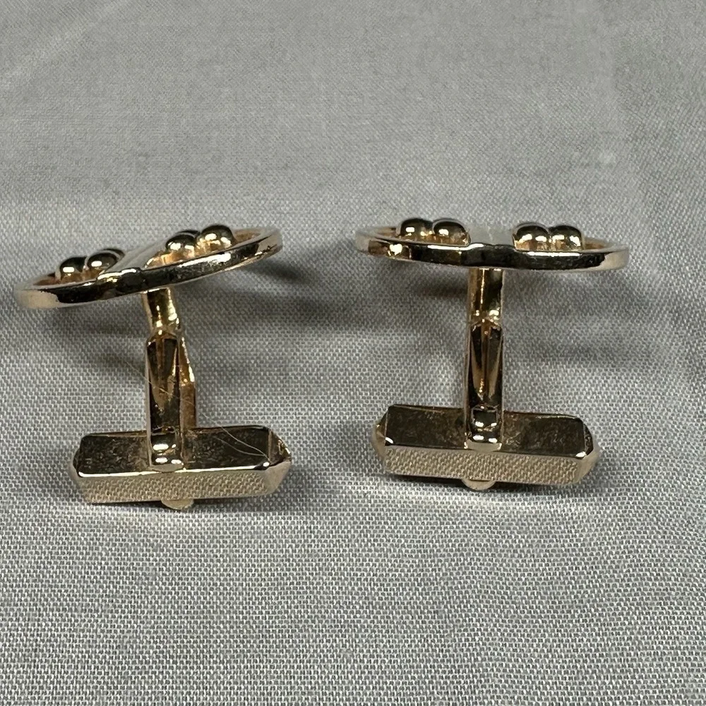 Vintage Swank Gold Tone Cufflinks Modernist Circle Bar‎ Design Mens Jewelry